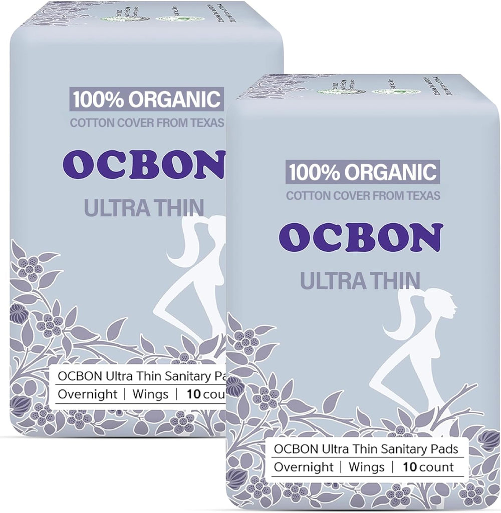 OCBON overnight pads box close-up highlighting discreet overnight protection