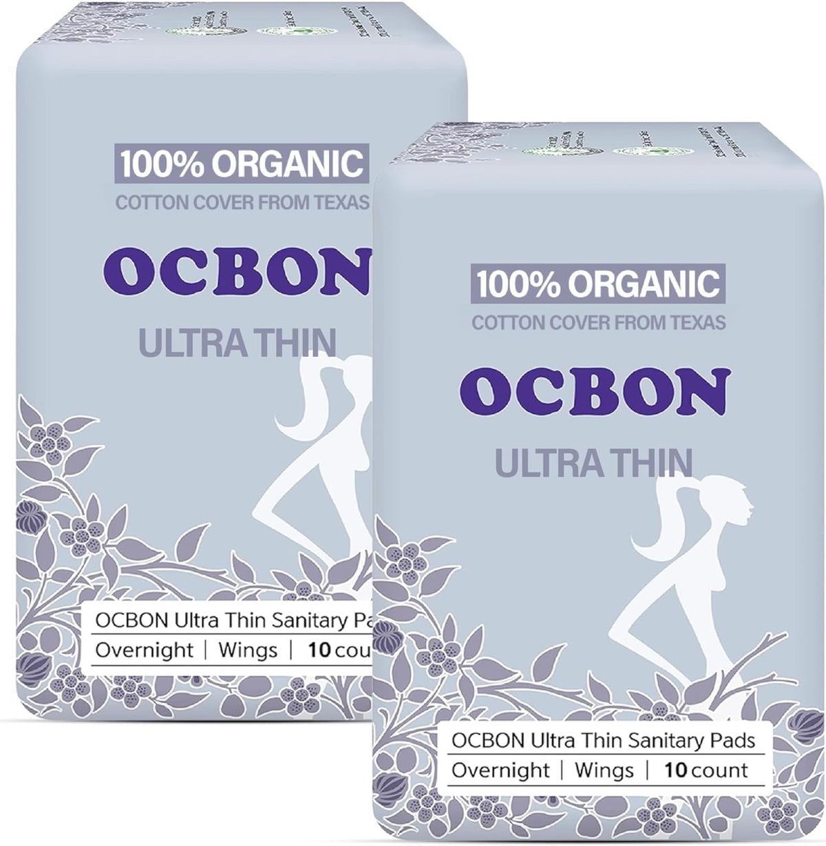 OCBON overnight pads box close-up highlighting discreet overnight protection