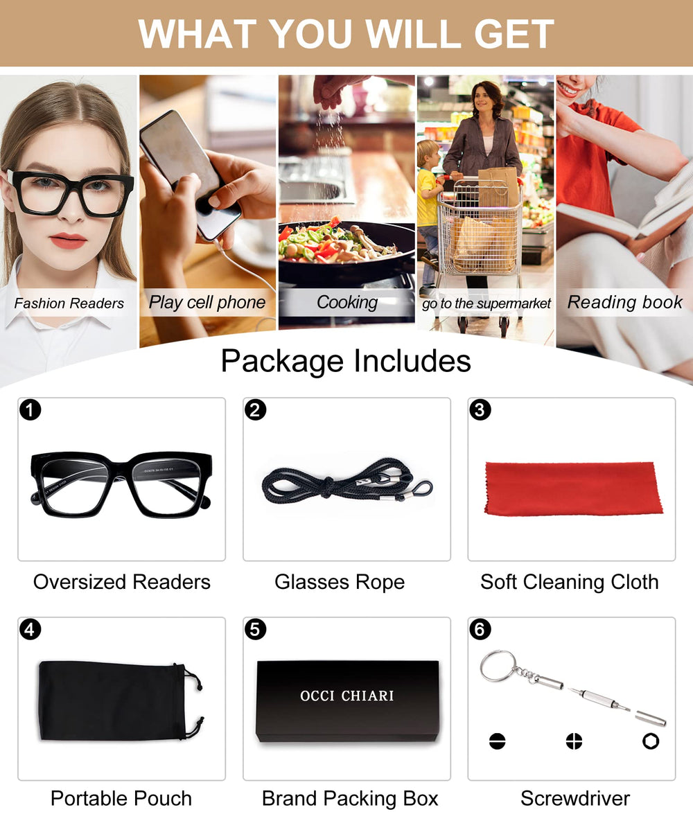OCCI CHIARI 1.5 black oversized readers with accessories offer convenient daily use