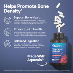 OCEAN ESSENCE Total Bone Support Aquamin detail shows plant-based minerals for bone health support.