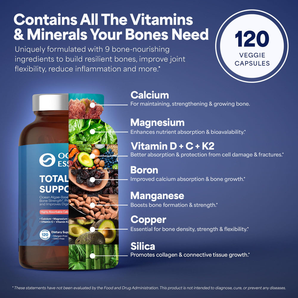 OCEAN ESSENCE Total Bone Support capsules ready for easy daily supplementation.