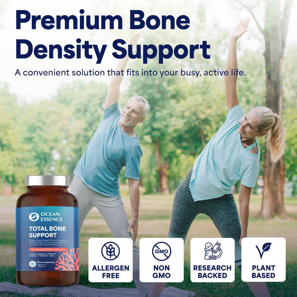 OCEAN ESSENCE Total Bone Support packaging display highlights ingredients for informed daily use.