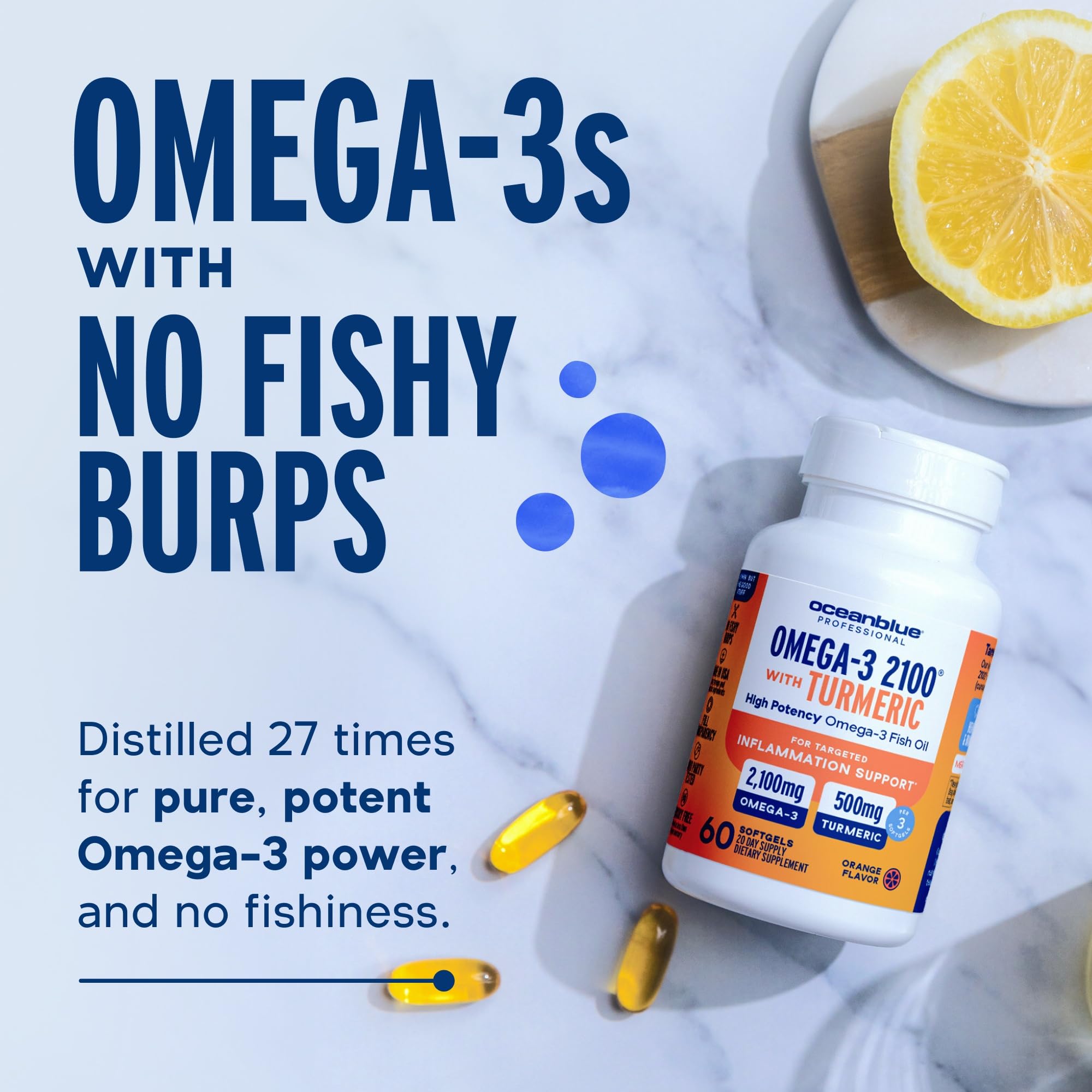 Oceanblue omega-3 softgels featuring curcumin for activity-related inflammation support
