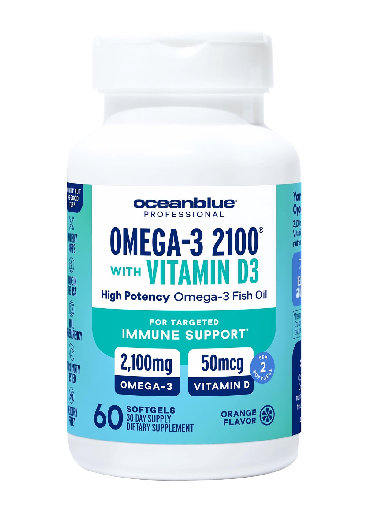 Oceanblue Omega-3 2100 orange-flavor bottle for daily wellness