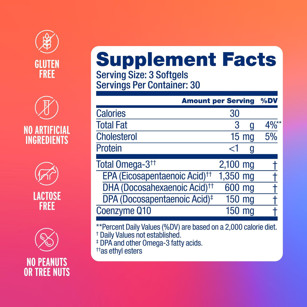 Oceanblue Omega-3 2100 orange-flavored softgels boost daily wellness without fishy aftertaste.