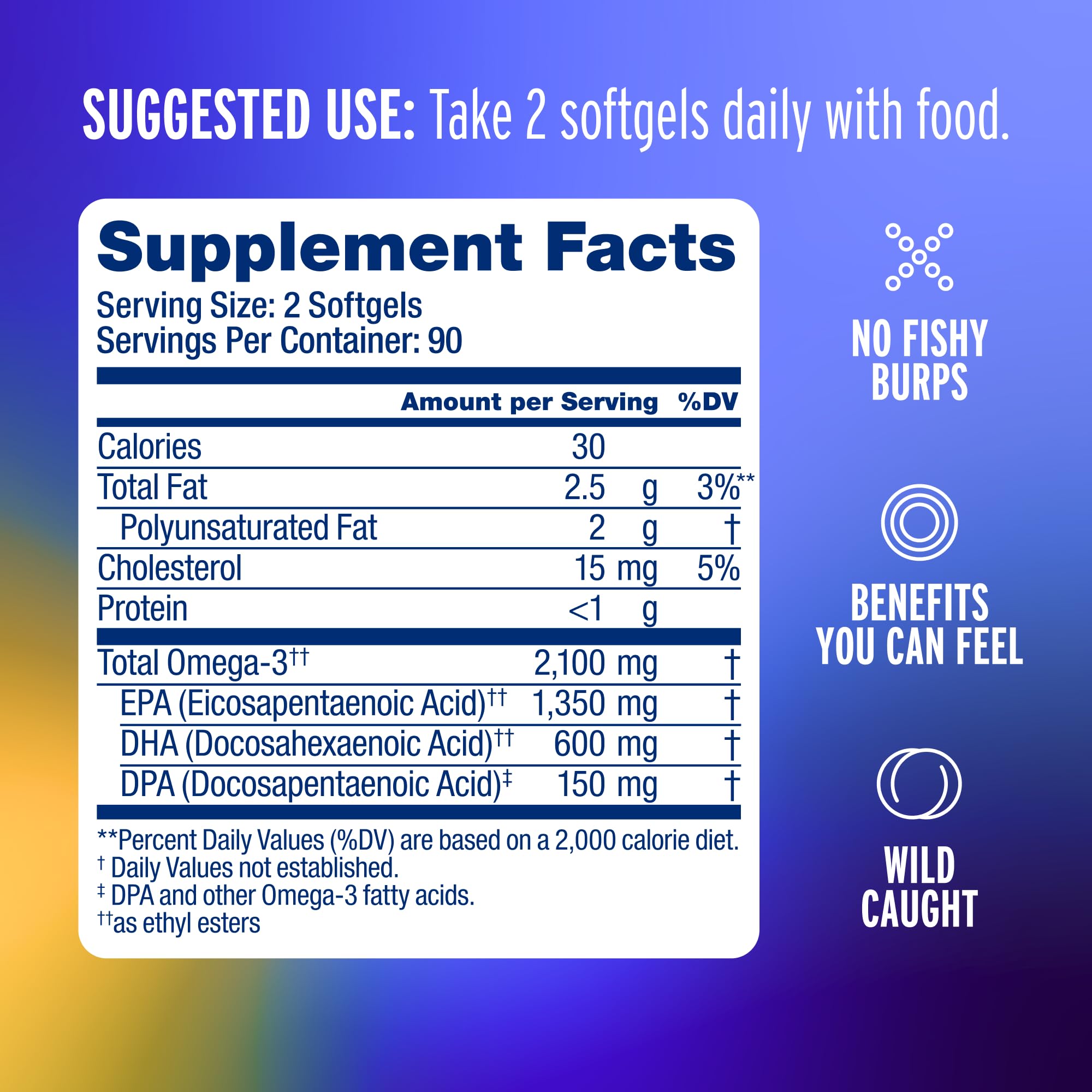 Oceanblue Omega-3 softgels offer easy swallow with burpless comfort.