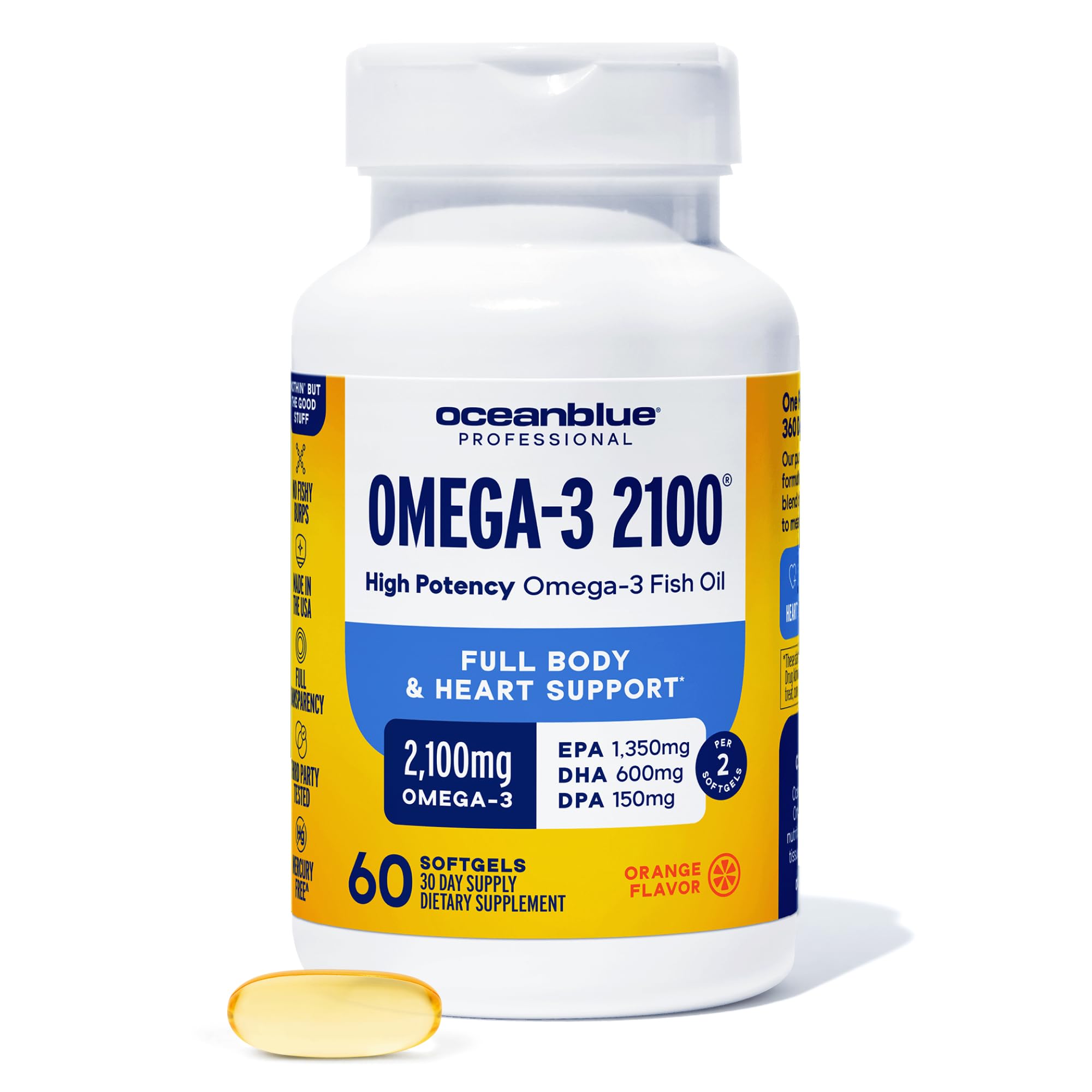 Oceanblue Professional Omega-3 2100mg bottle with softgels for daily support