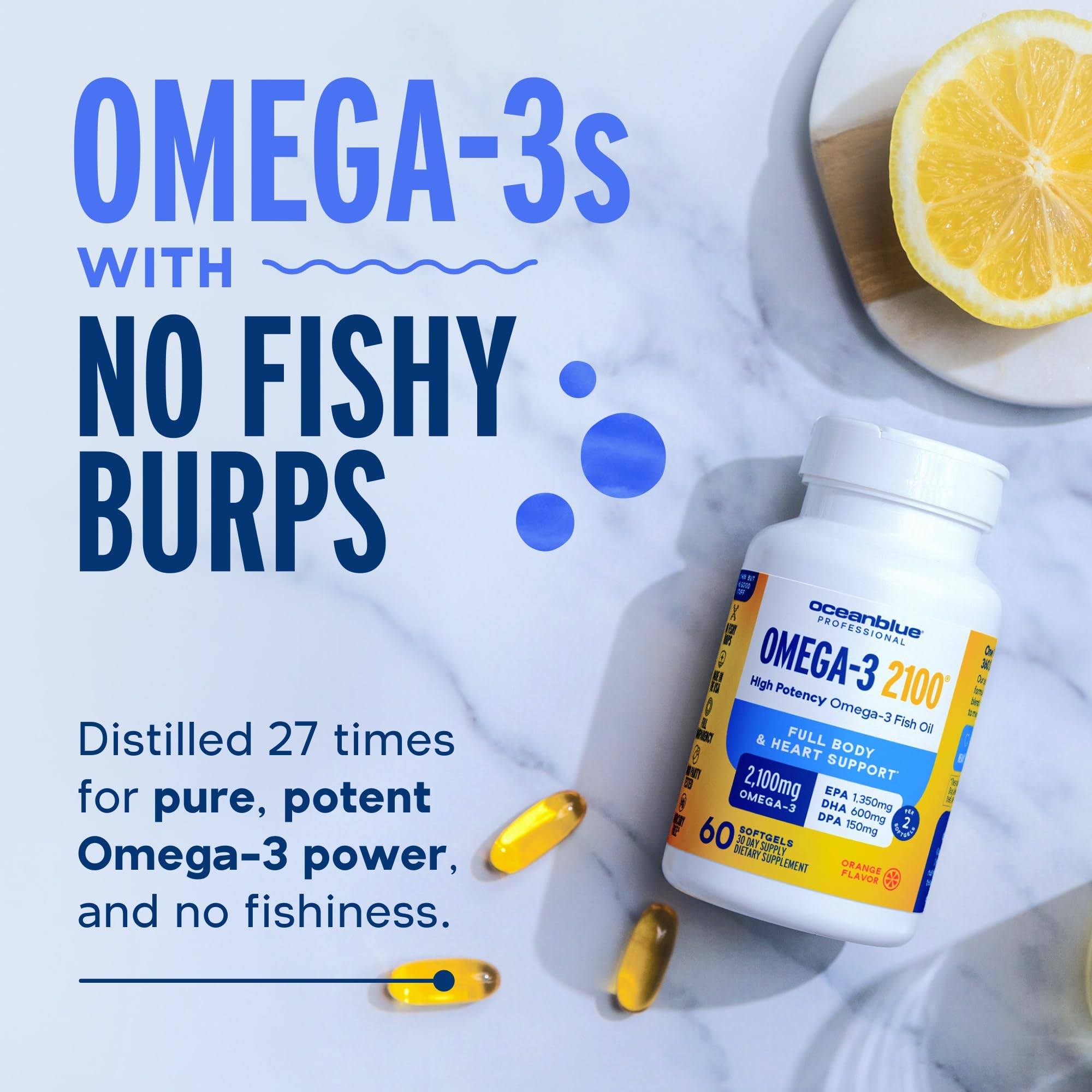 Oceanblue Wild-caught omega-3 2100 pack illustrates high-quality seafood sourcing.