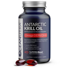 Oceanutra Krill Oil bottle front showing 60-day supply and premium packaging.