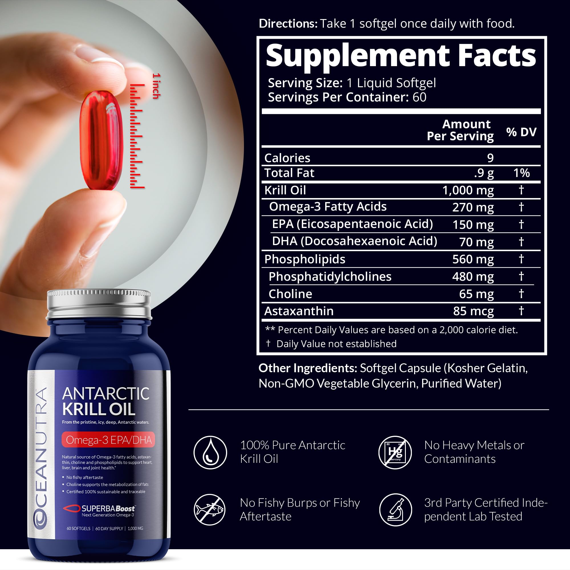 Oceanutra Krill Oil highlight of 56% phospholipids for high absorption.