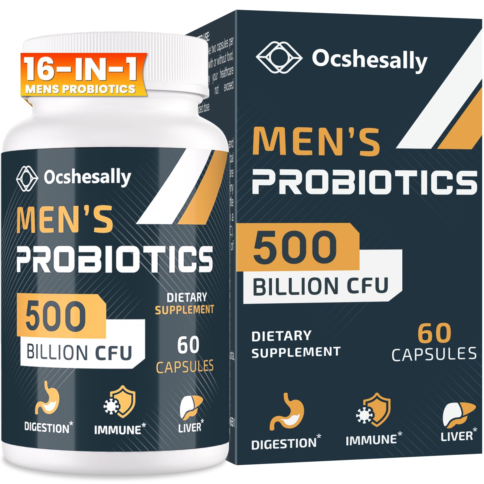 Ocshesally probiotics for men bottle pour supports daily gut health on the go.