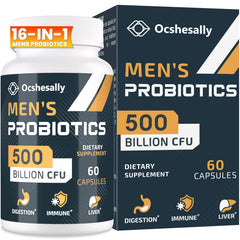 Ocshesally probiotics for men bottle pour supports daily gut health on the go.