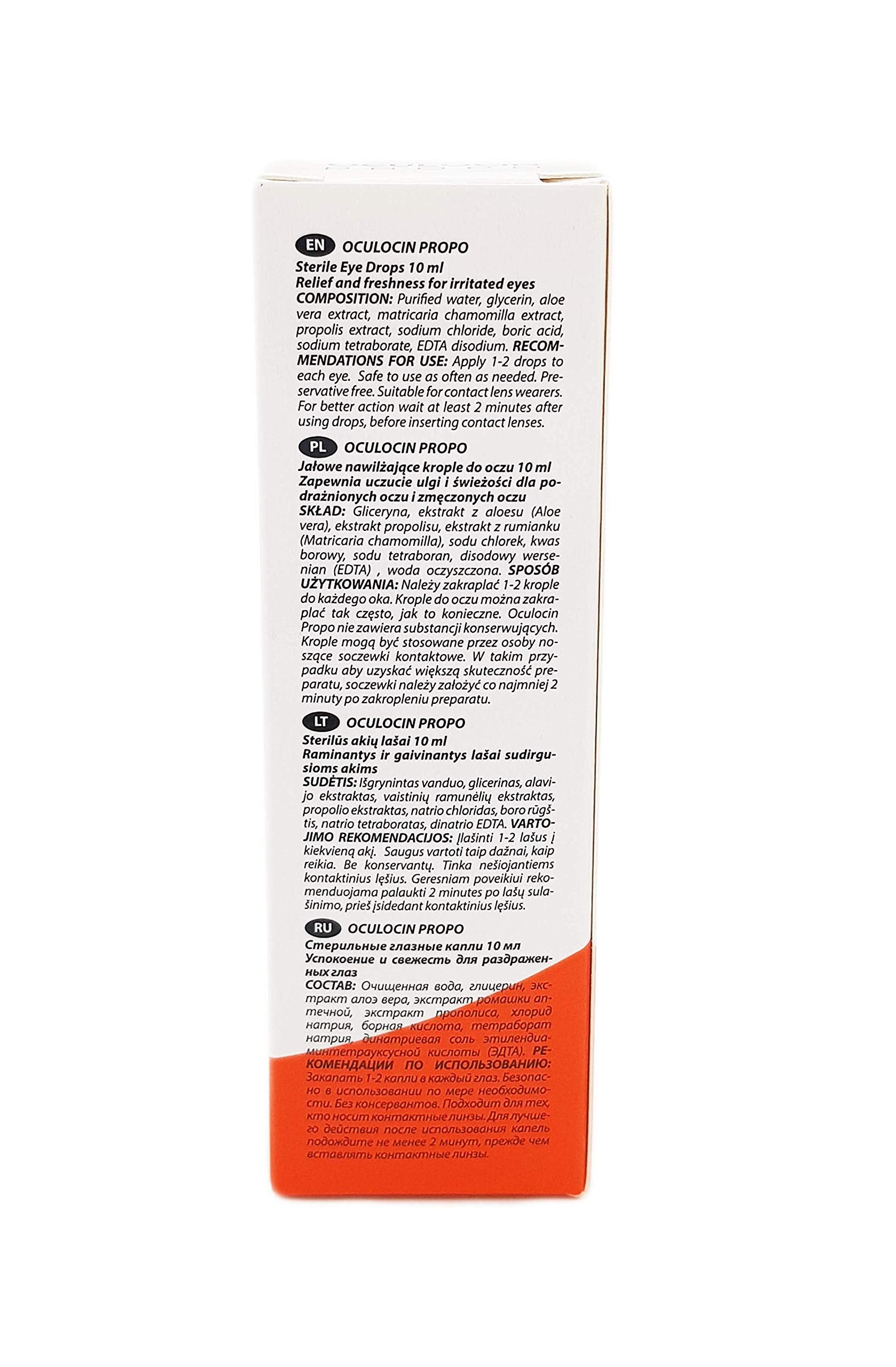 OCULOCIN Propo value-pack box highlighting portable 10 ml bottle for on-the-go care.