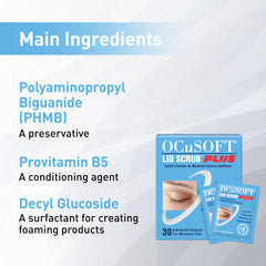 OCuSOFT Lid Scrub Plus wipes close-up with a soft texture for gentle cleansing.