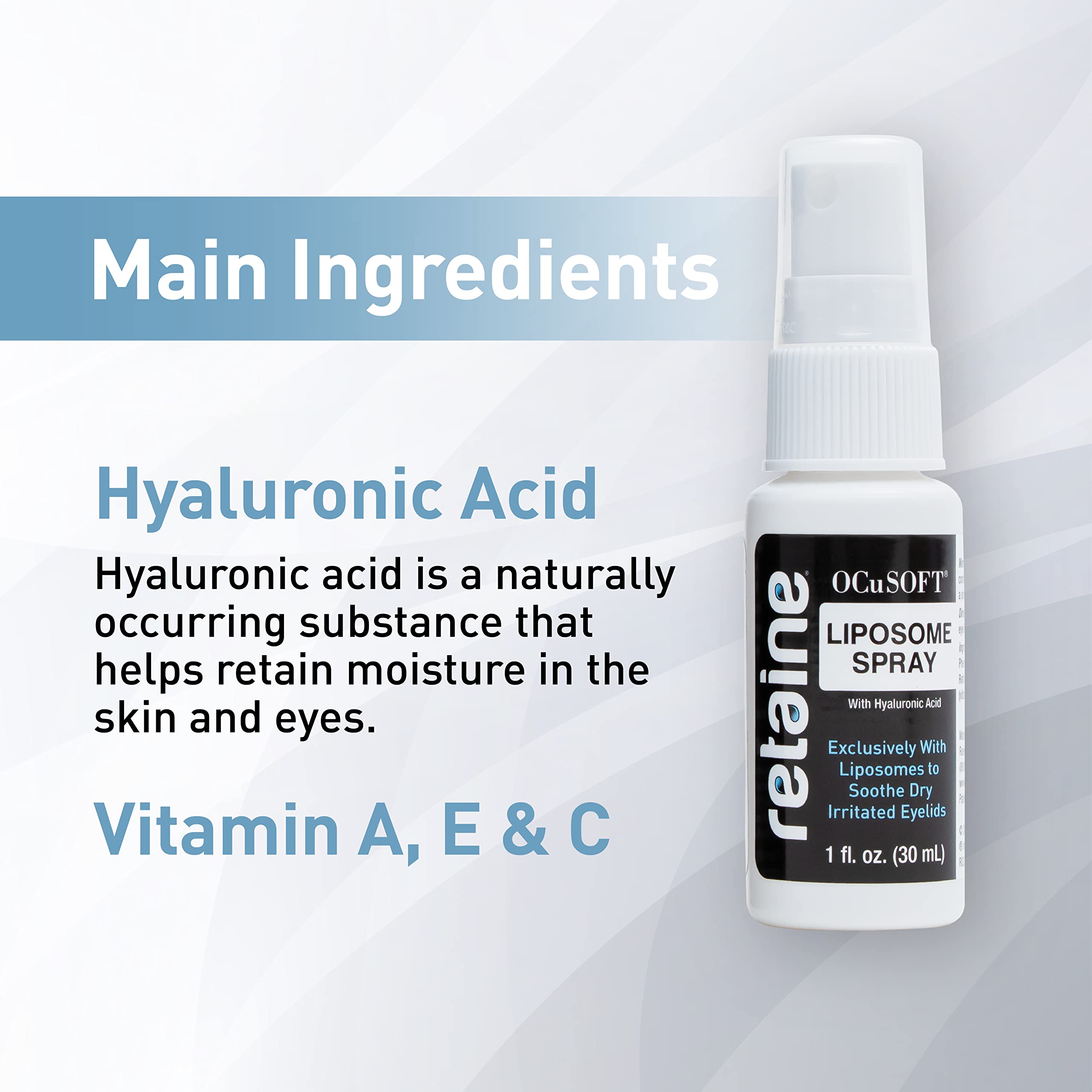 OCuSOFT Retaine Liposome Spray on the eyelid area for soothing hydration.