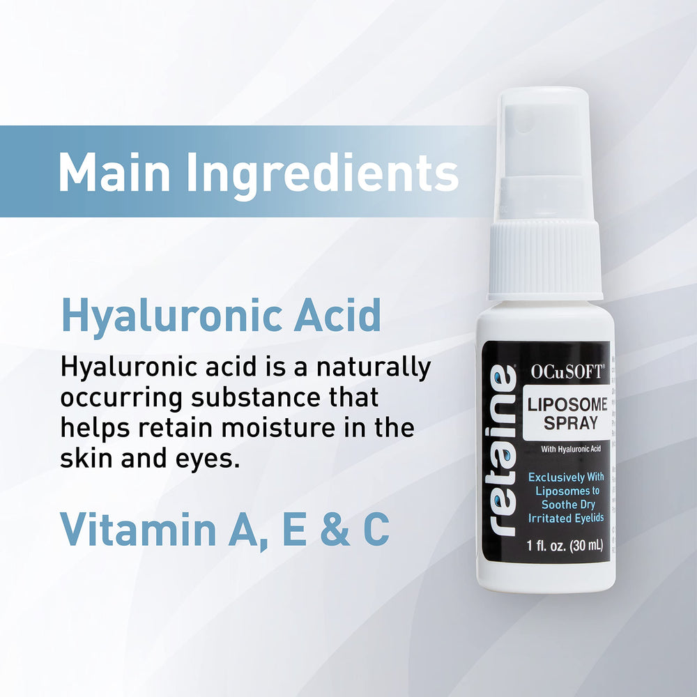 OCuSOFT Retaine Liposome Spray on the eyelid area for soothing hydration.