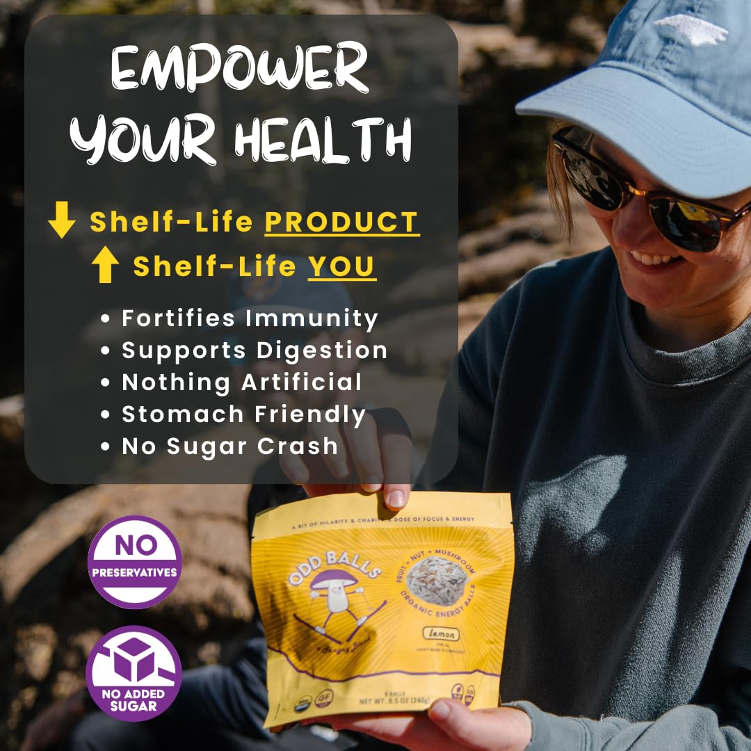 ODD BALLS Lemon energy ball on a hike for focus and stamina.