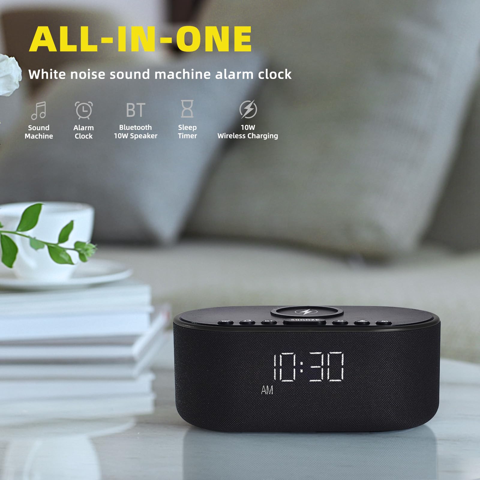 Odokee sound machine alarm clock lit display for easy nighttime visibility