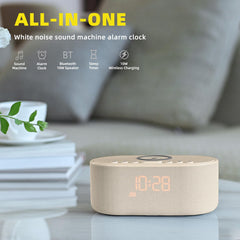 Odokee alarm clock with wireless charging pad on the bedside table.