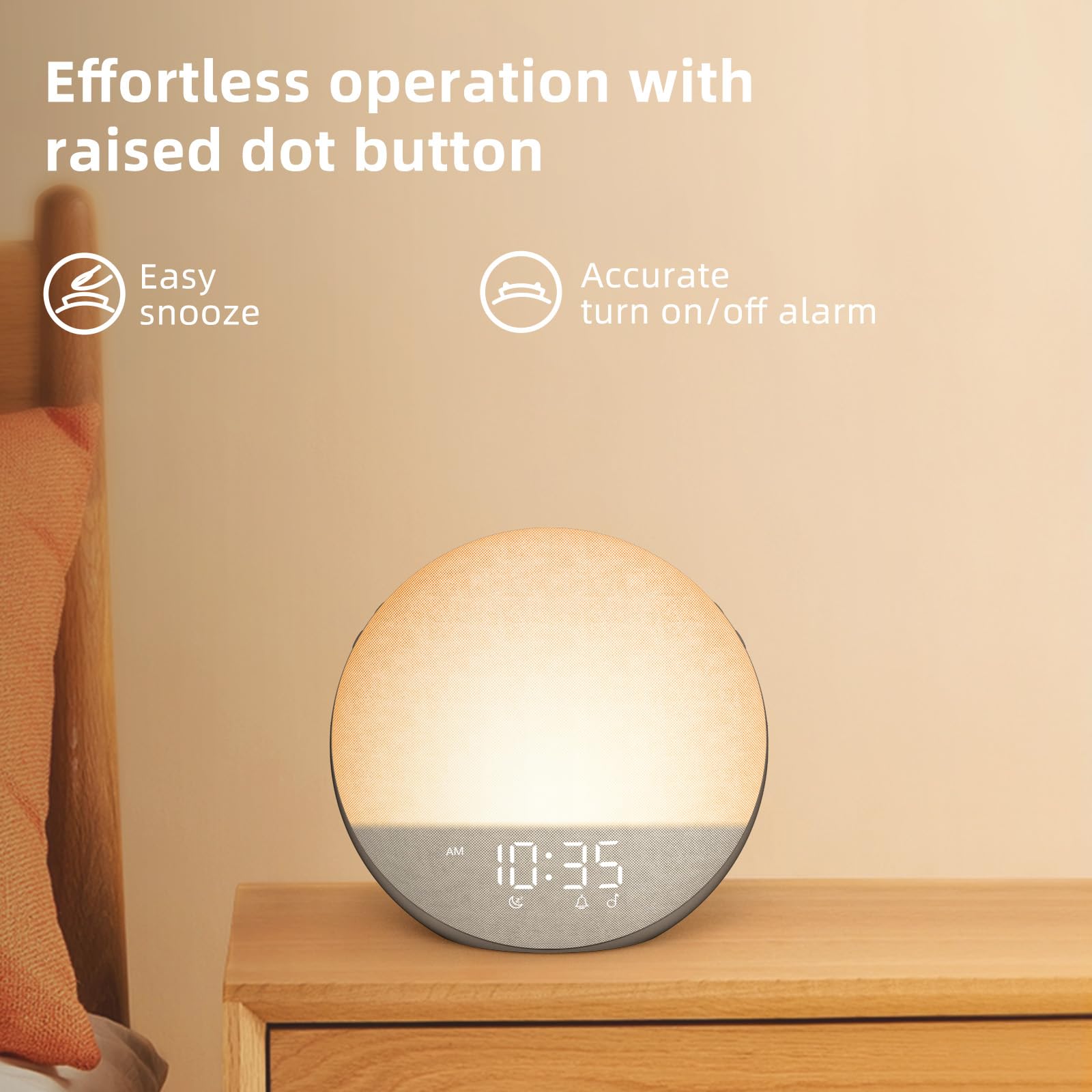 Odokee Sunrise Alarm Clock easy, app-free operation with physical controls.