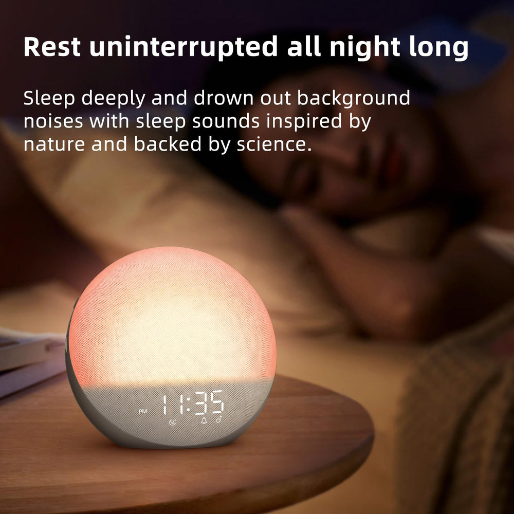 Odokee Sunrise Alarm Clock sleep sounds library supporting soothing bedtime environments.