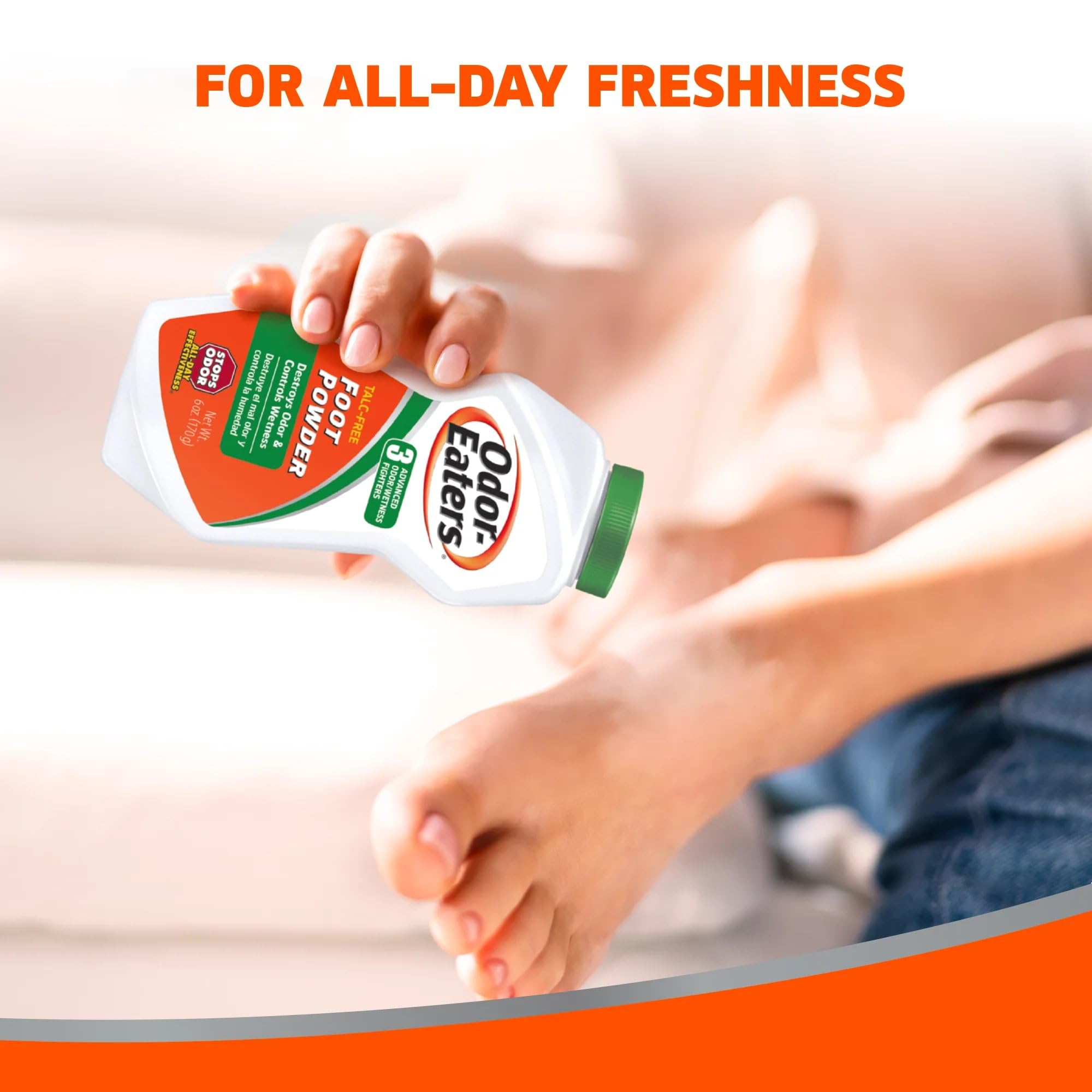 Odor-Eaters foot powder between toes usage for freshness