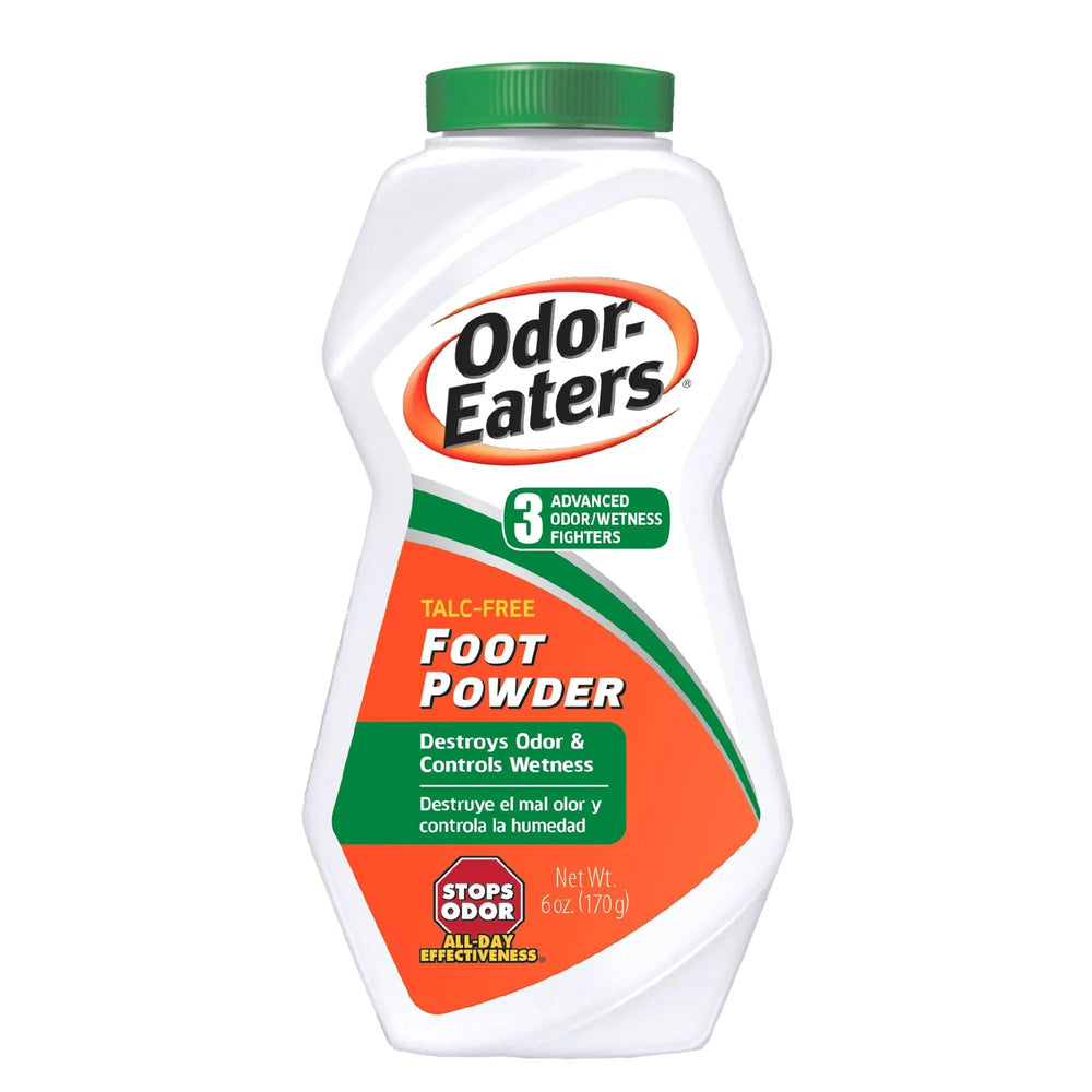 Odor-Eaters foot powder bottle top for easy grip and dispensing