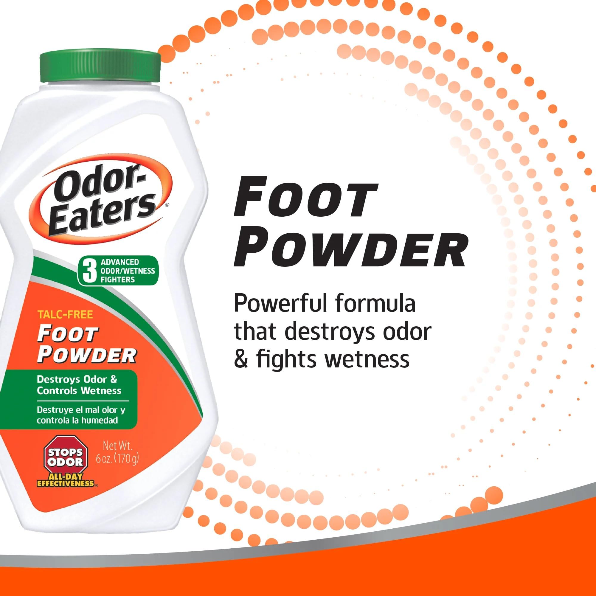 Odor-Eaters foot powder dispense action for mess-free application