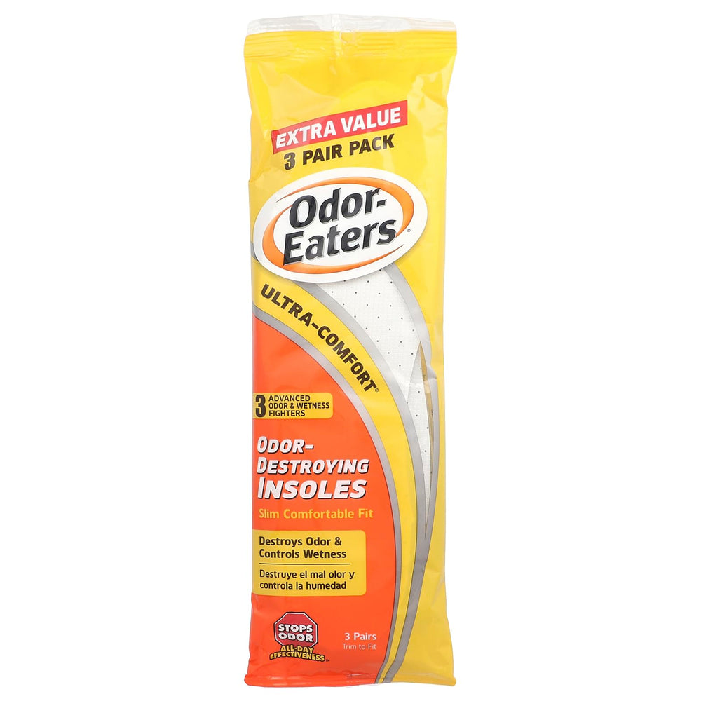 Odor-Eaters Ultra-Comfort Insoles activated charcoal pack of three for odor control.