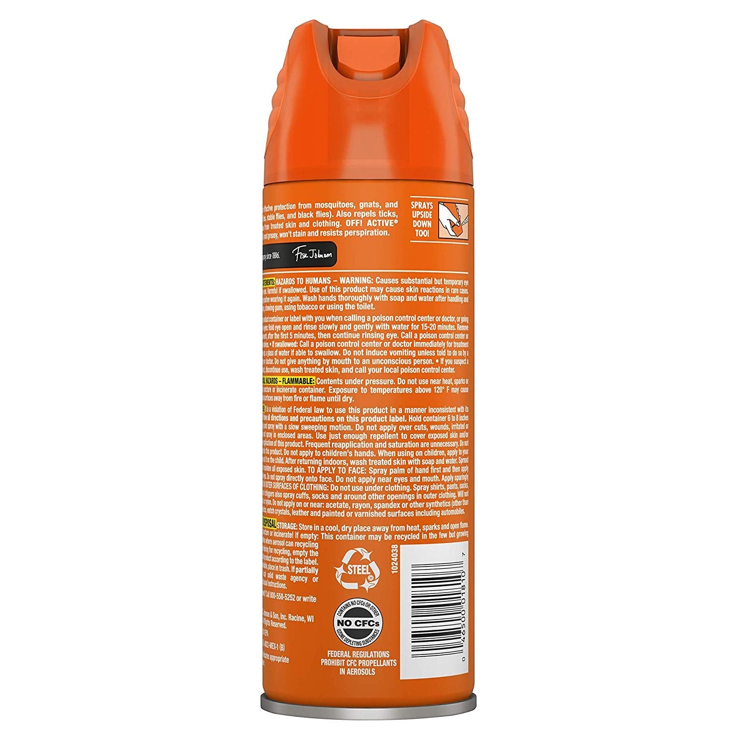 OFF! Active Insect Repellent nozzle closeup highlights aerosol application in a sweeping motion.