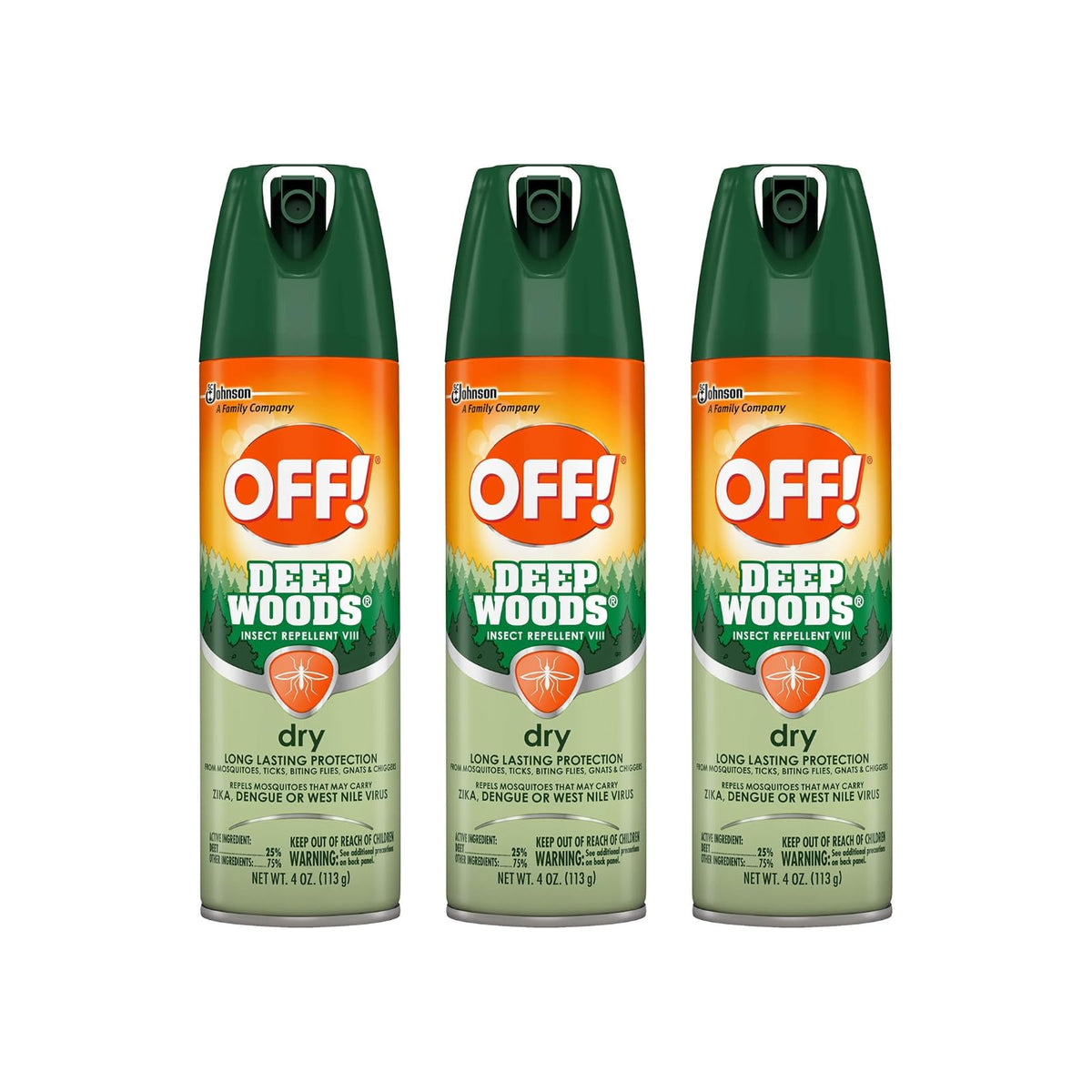OFF! Deep Woods Dry 4 oz bottle in a pack of 3 provides outdoor protection.
