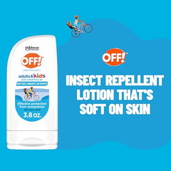 OFF! family-use lotion shown during outdoor activity for mosquito protection.