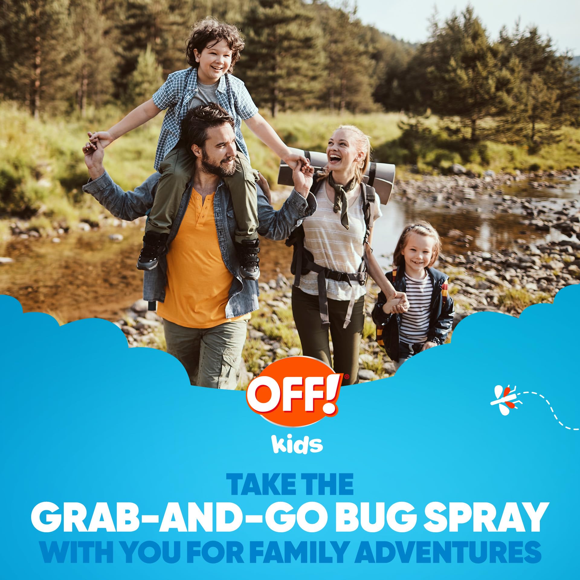Kids at the beach with OFF! Kids repellent in hand.