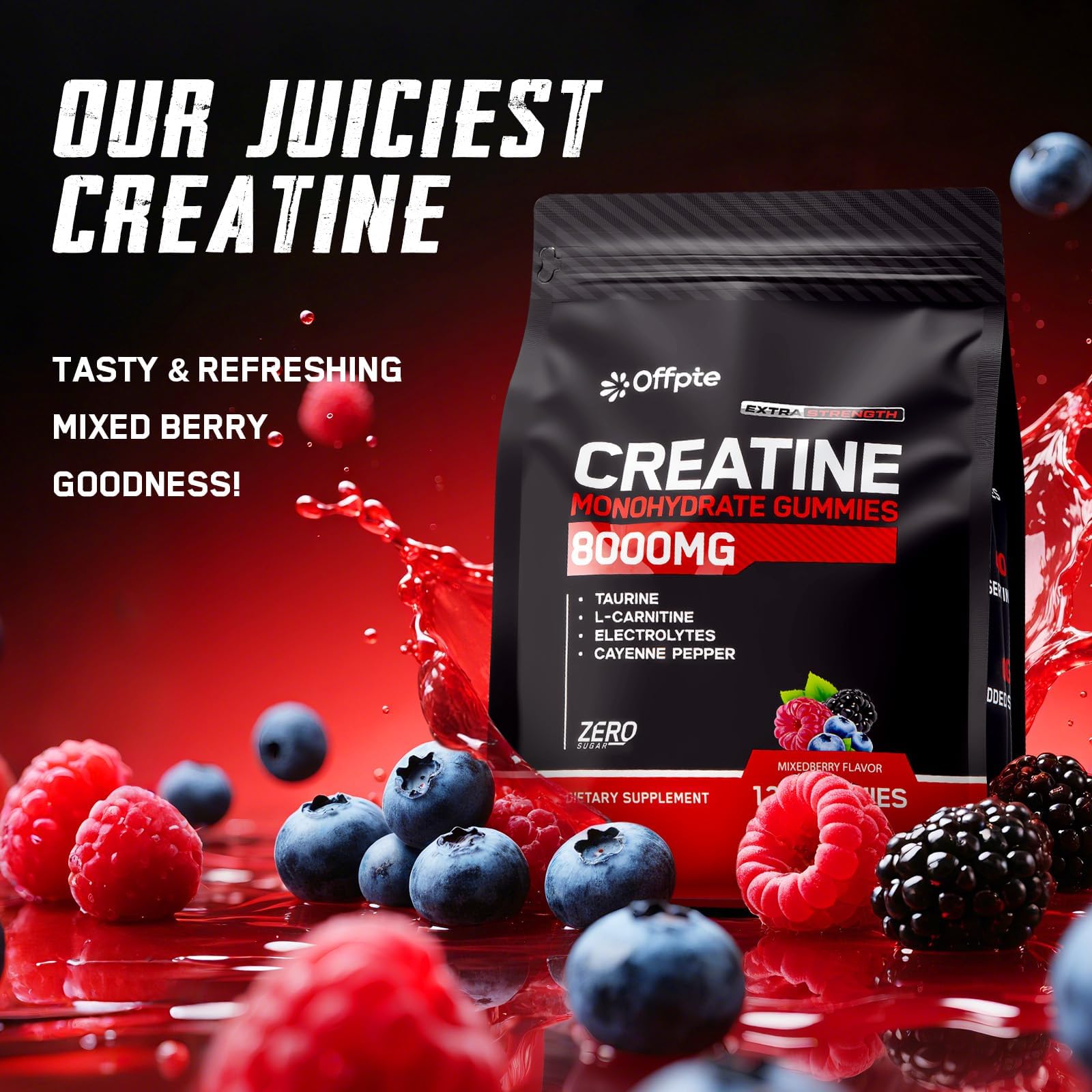 OFFPTE Creatine Gummies travel pack opened for pre- and post-workout energy