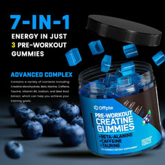 OFFPTE PreWorkout Gummies blueberry closeup highlighting sugar-free, vegan pre-workout snack.