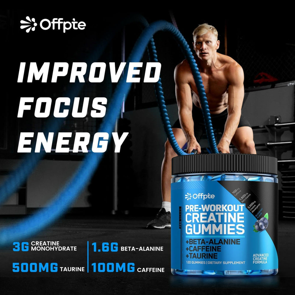 OFFPTE PreWorkout Gummies label view showing vegan and gluten-free quality.