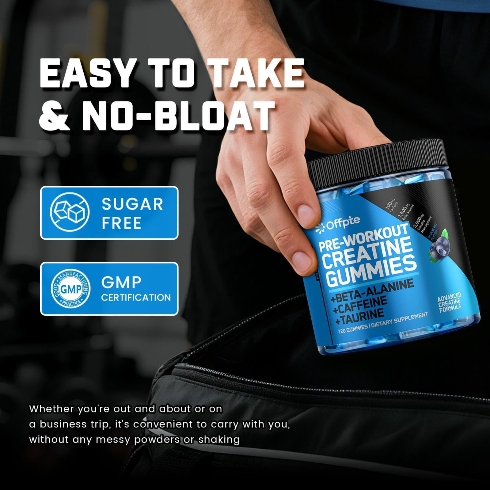 OFFPTE PreWorkout Gummies with vegan and gluten-free icons on the package.