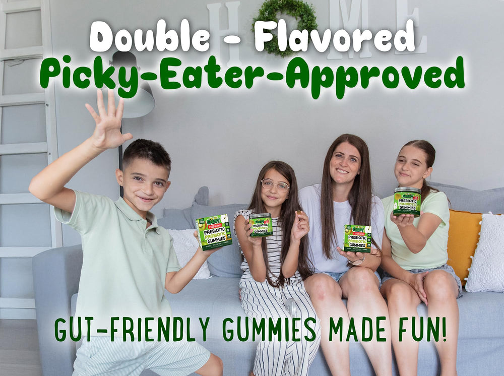 OH MY CHEWY apple-kiwi flavor gummies offered as tasty daily supplement for families.