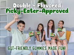 OH MY CHEWY apple-kiwi flavor gummies offered as tasty daily supplement for families.