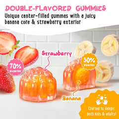 OH MY CHEWY center-filled gummies double flavor close-up, kid-friendly taste for daily use