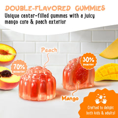 OH MY CHEWY center-filled gummies with double-flavor exterior interior appealing to picky eaters.