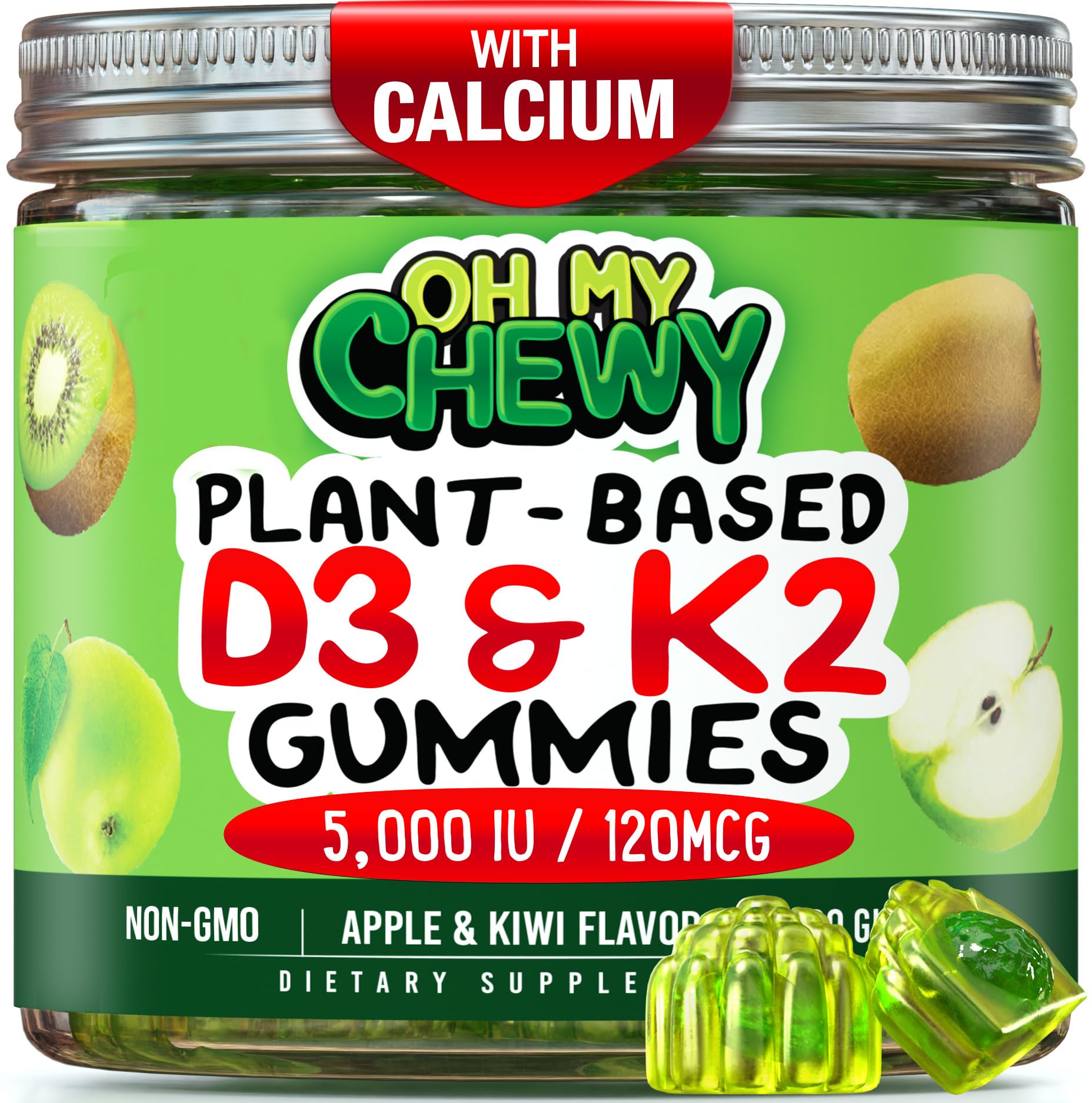 OH MY CHEWY center-filled gummies pack, vitamin D3 K2 calcium for daily support