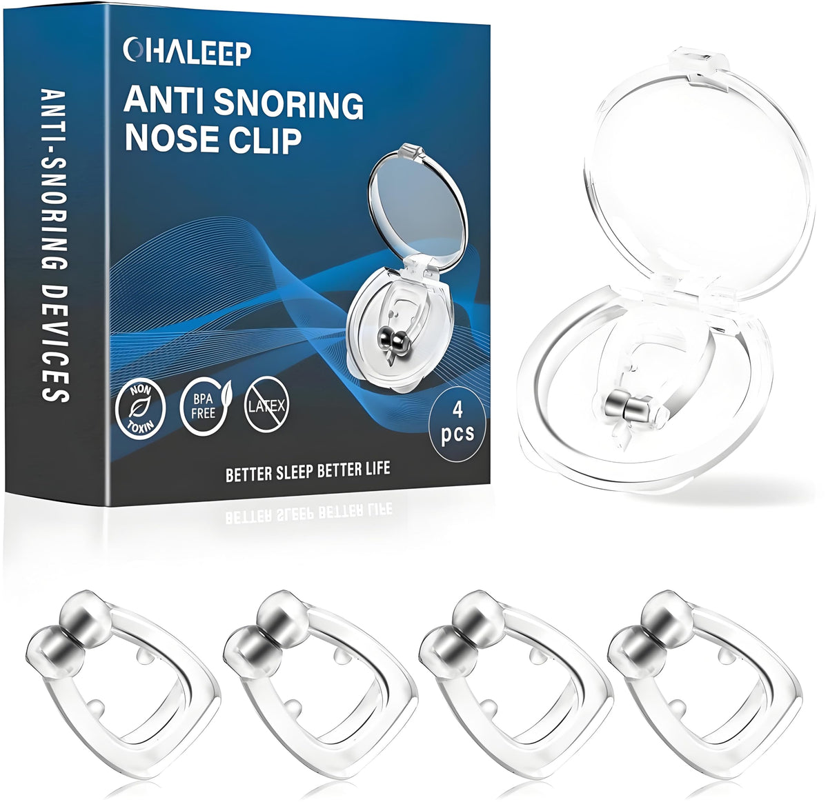 OHALEEP nose clip snore device in use for quieter nights