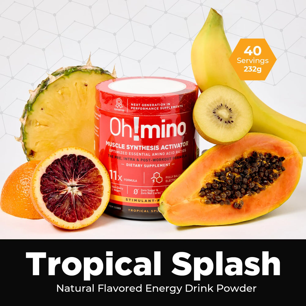 USA-made Oh!mino BCAAs + EAAs packaging with quality assurance.