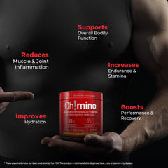 Vegan label on Oh!mino BCAAs + EAAs packaging highlighting clean nutrition.