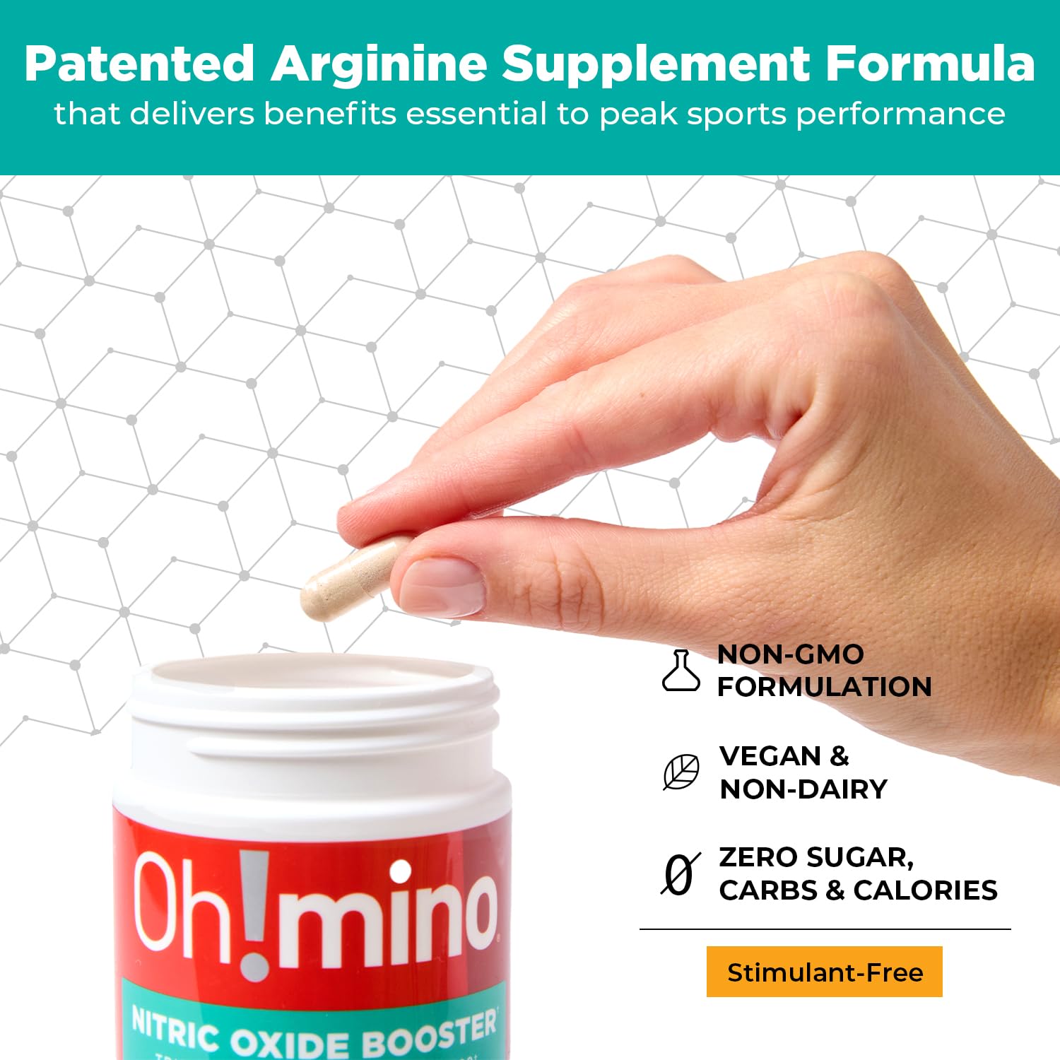 Oh!mino capsules closeup showcases vegan formula for workouts