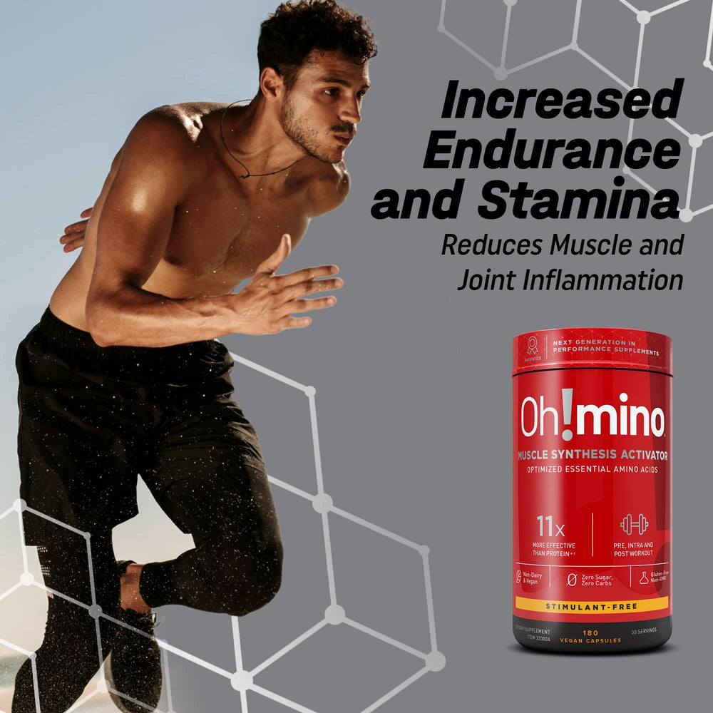 Oh!mino Essential Amino Acids travel pack showcases on-the-go nutrition.