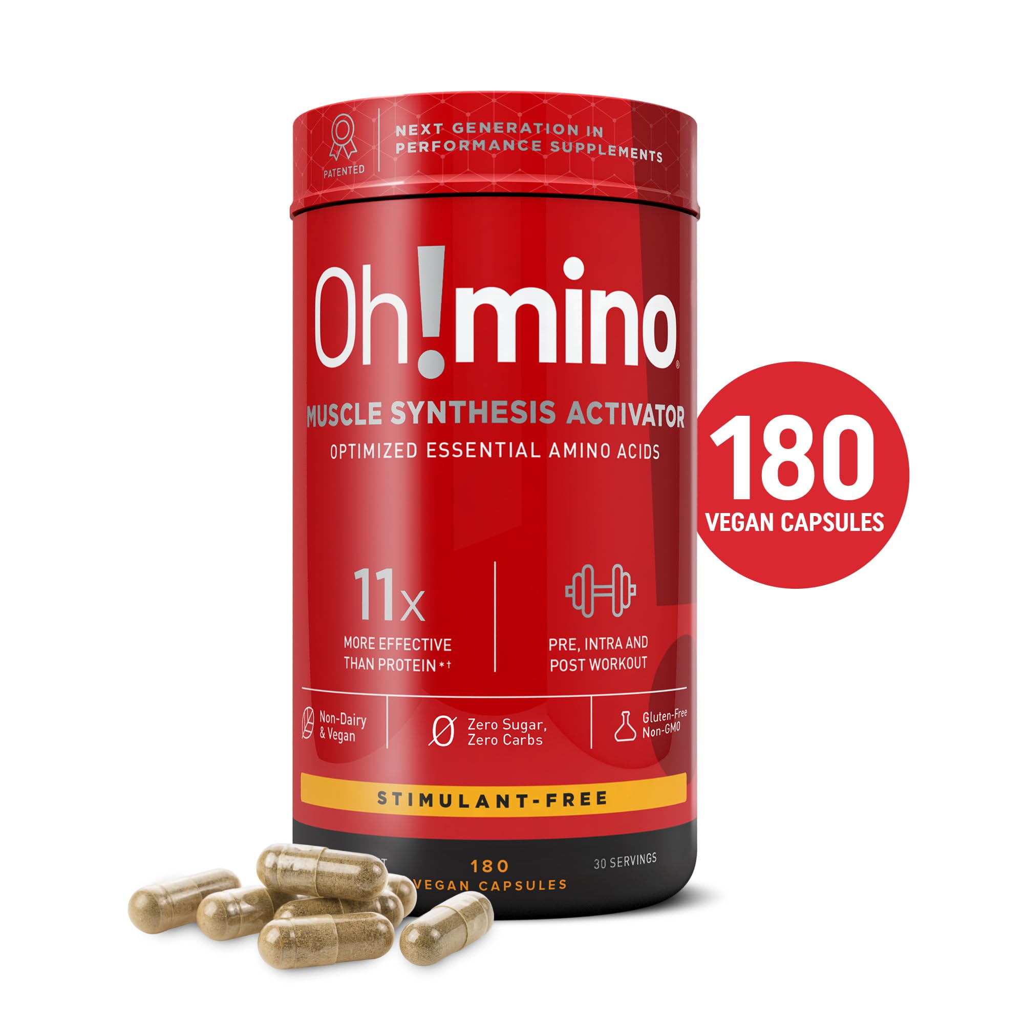Oh!mino Essential Amino Acids workout scene demonstrates ready-to-use capsules.