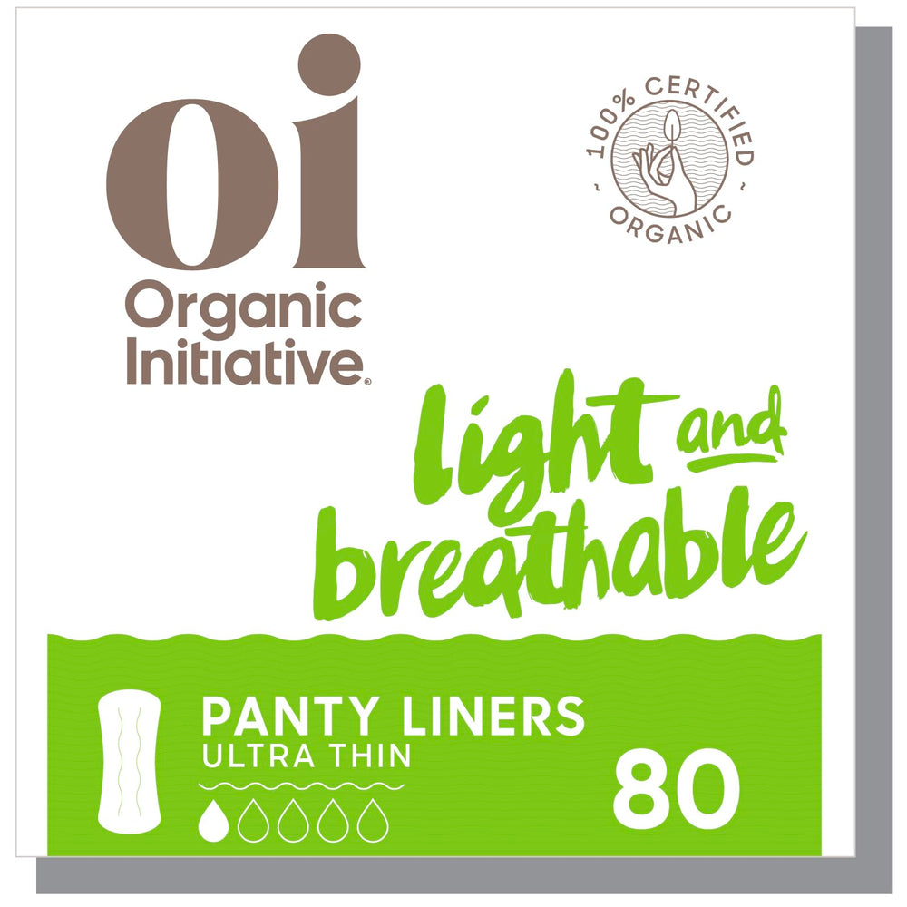 Oi l Organic Initiative ultra-thin pantyliner top layer closeup for gentle daily protection