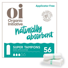 Oi Organic Initiative non-applicator tampon in compact design for on-the-go comfort.